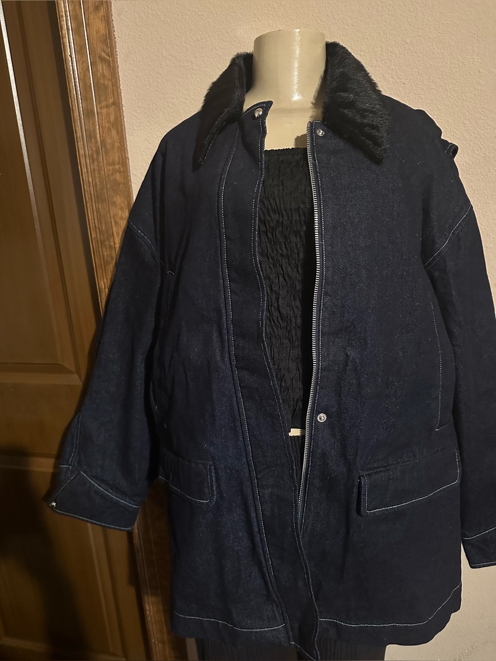 Women’s Dark Navy Jacket with Faux Fur Collar